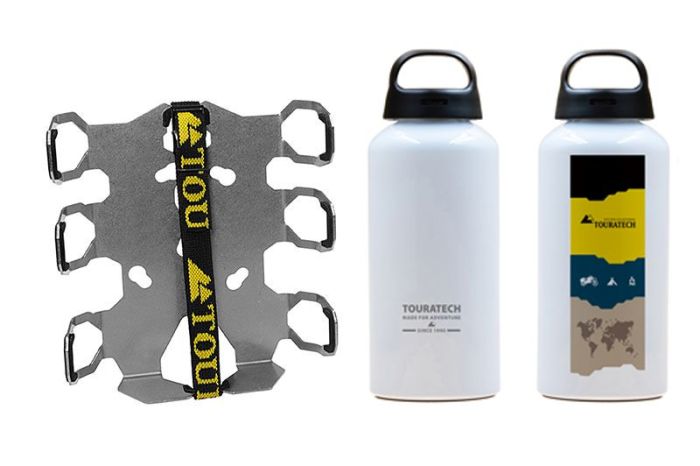 01-050-3219-0 ZEGA Pro/ZEGA Mundo piastra adattatrice: supporto bottiglie-doppio con 2x Touratech bottiglia di alluminio 0,6 litri