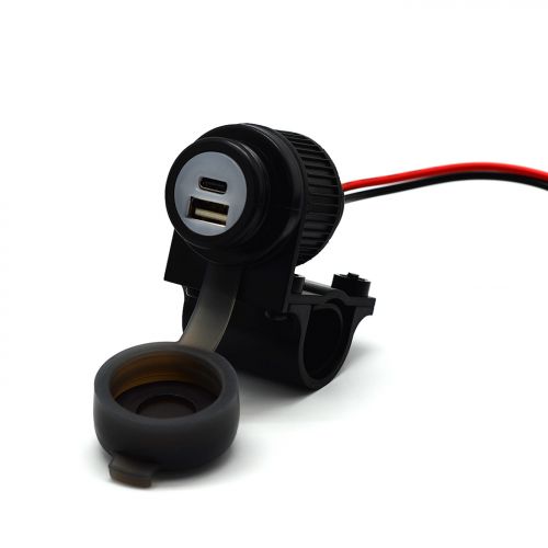 01-030-0101-0 Duo USB A + C socket motorcycle 12-24 V with Quick Charge for 21-25 mm handlebars