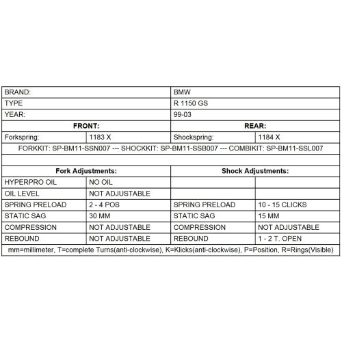 01-040-5861-0 Molle progressive sostitutive per anteriore e posteriore e ammortizzatore BMW R1150GS 1999-2003