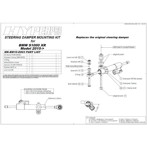 01-058-0089-0 Ammortizzatore di sterzo Touratech Suspension *CSC* per BMW S1000XR 2015-2019 +incl. Kit di montaggio+