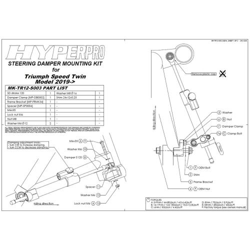 01-423-5869-0 Black-T amortisseur de direction *CSC* pour Triumph Speed Twin a partir de 2019, y compris kit de montage