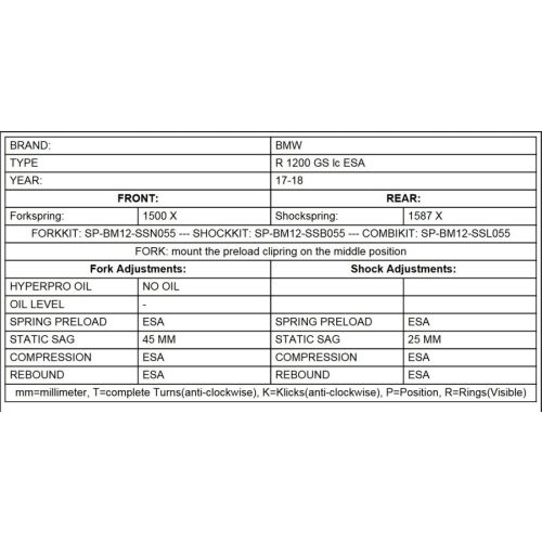 01-045-7441-0 Molle progressive sostitutive per anteriore e posteriore e ammortizzatore BMW R1200GS(LC) (2017-2018) 
