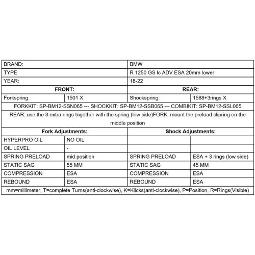 01-037-8000-0 Molle di ricambio anteriore e posteriore abbassamento -20mm per BMW R1250GS Adventure