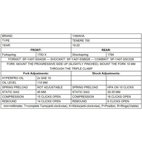 01-632-5880-0 Molle progressive per forcella per Yamaha 700 Tenere (2019-2024)