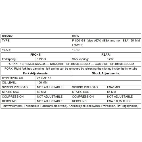 01-082-5889-0 Progressive fork springs for BMW F850GS/BMW F850GS Adventure from 2018 -25mm lowering