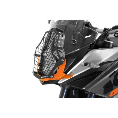 01-371-5096-0 Protezione faro in acciaio inox, nero/ arancio per KTM 1050/ 1090/ 1190 Adventure R/ 1290 S Adv *OFFROAD USE ONLY*