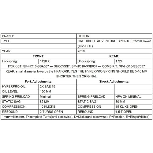 01-402-5841-0 Progressive fork springs for Honda CRF1000L Africa Twin Adventure Sports from 2018 -25mm lowering