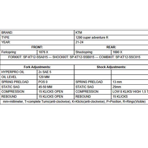 01-371-5877-0 Molle progressive sostitutive anteriore e posteriore per KTM 1290 Super Adventure R (2021-2024)