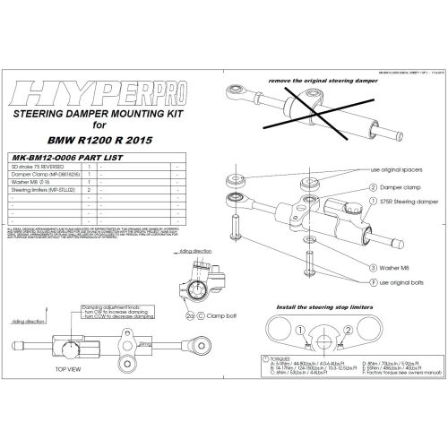 01-058-0088-0 Ammortizzatore di sterzo Touratech Suspension *CSC* per BMW R1200R dal 2015 +incl. Kit di montaggio+