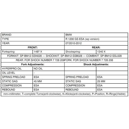 01-040-7442-0 Molle progressive sostitutive per anteriore e posteriore e ammortizzatore BMW R1200GS-ESA 2010-2012 “BMW Original sospensione gambe WP”