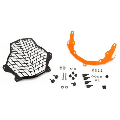 01-371-5096-0 Protezione faro in acciaio inox, nero/ arancio per KTM 1050/ 1090/ 1190 Adventure R/ 1290 S Adv *OFFROAD USE ONLY*