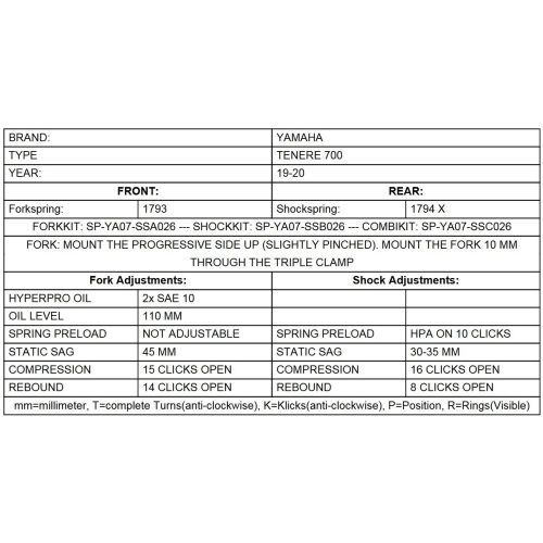 01-632-5884-0 Molle sostitutive per ammortizzatore originale, progressive per Yamaha Tenere 700 (2019-2024)