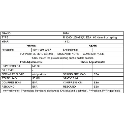 01-045-7431-0 Molla di ricambio LINEARE / ANTERIORE 60N/mm per BMW R1200GS / R1250GS Adventure 2014-2024 