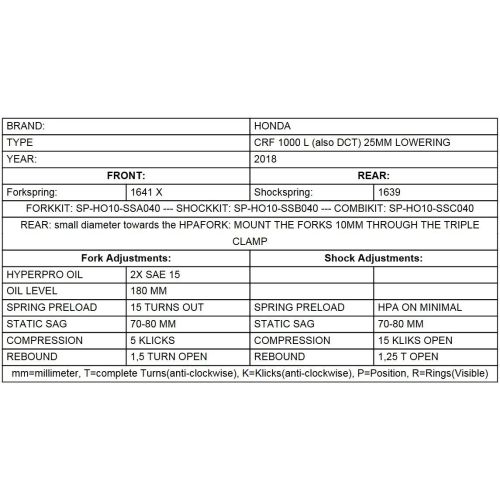 01-402-5881-0 Molle progressive per forcella per Honda CRF1000L Africa Twin da 2018 Abbassamento dell'assetto di 25mm